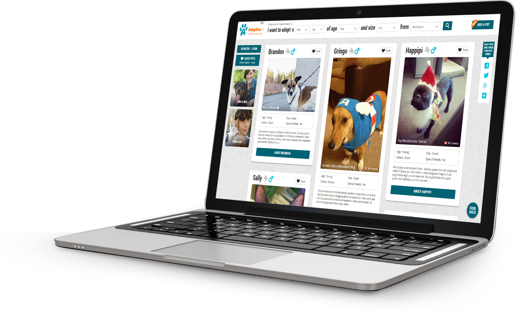 Laptop with Adoptico.com on its screen