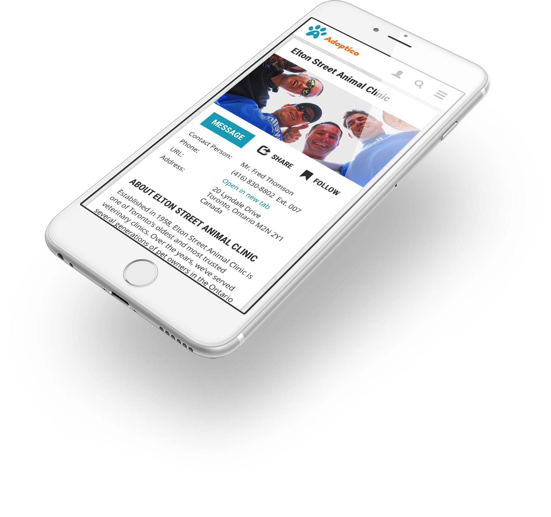 Screenshot of Adoptico.com on a smartphone